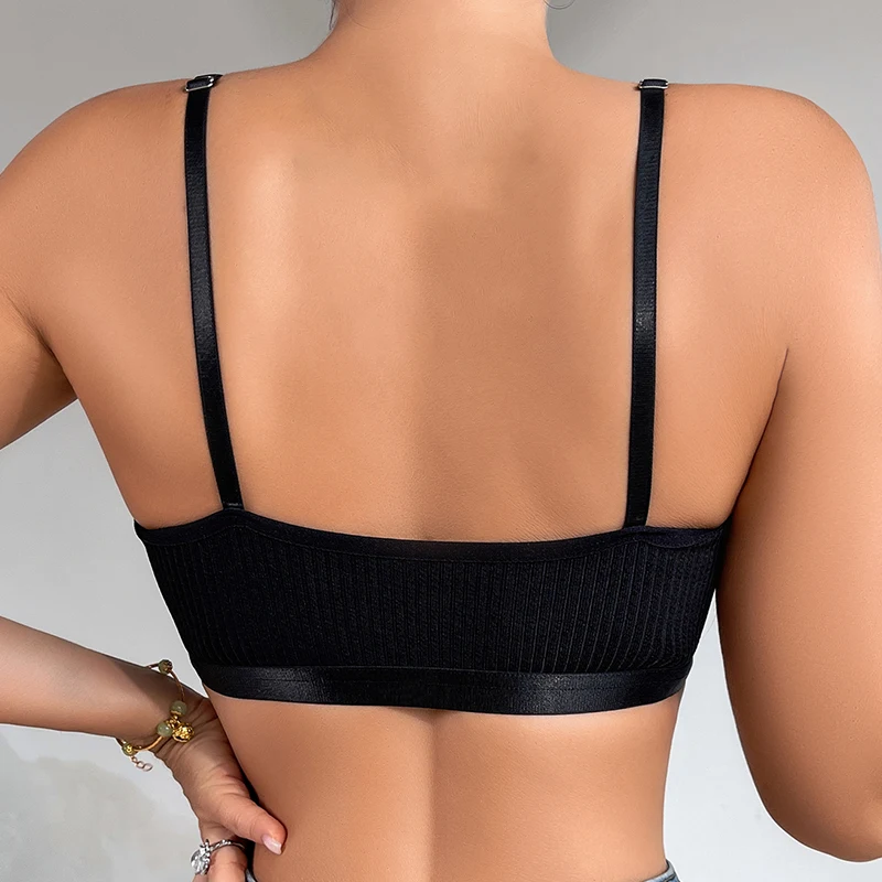 Sexy Women Bras Ribbed Backless Underwear No Steel Ring Bras Women Casual Bralette Camisole Adjustable Sexy Lingerie