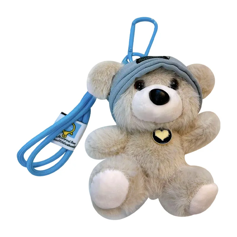 Cute Wear Hat Bear Pendant Plush Doll Keychain Lifelike Plush Stuffed Animal Bear Backpack Decor Pendant Creative Birthday Gift
