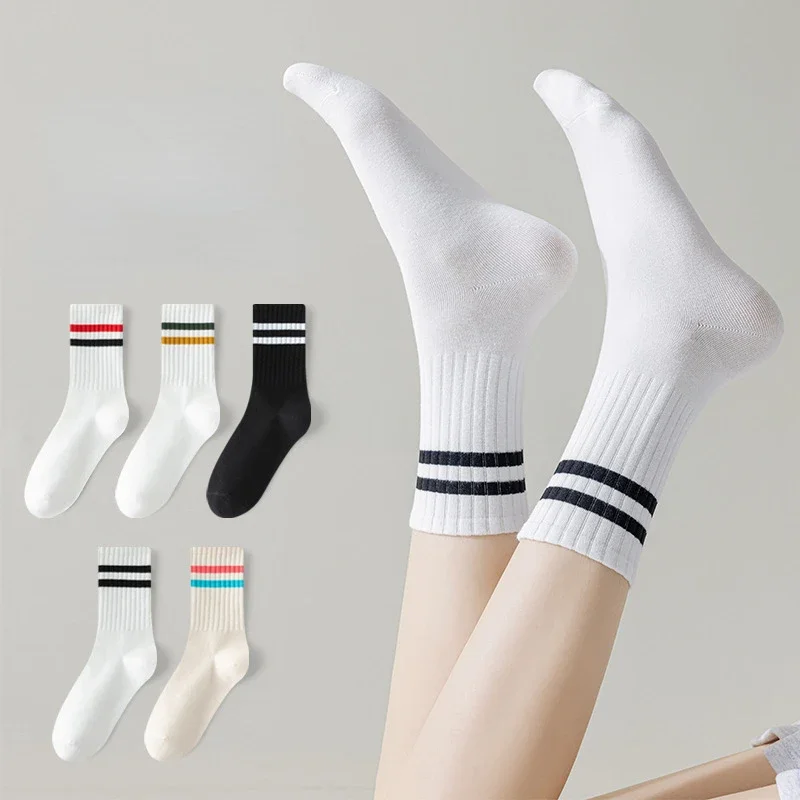 New Unisex Striped Cotton Mid-calf Warm Socks Sweat-absorbent Anti-friction Sports Socks Men Basketball Socks Running Socks