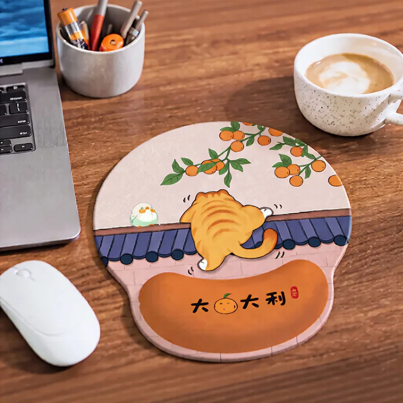Rubber Wrist Rest Set, Cute Cartoon Cat Mouse Pad + Keyboard Hand Support, Chinese Style Non-slip Office Wrist Cushion, Unisex