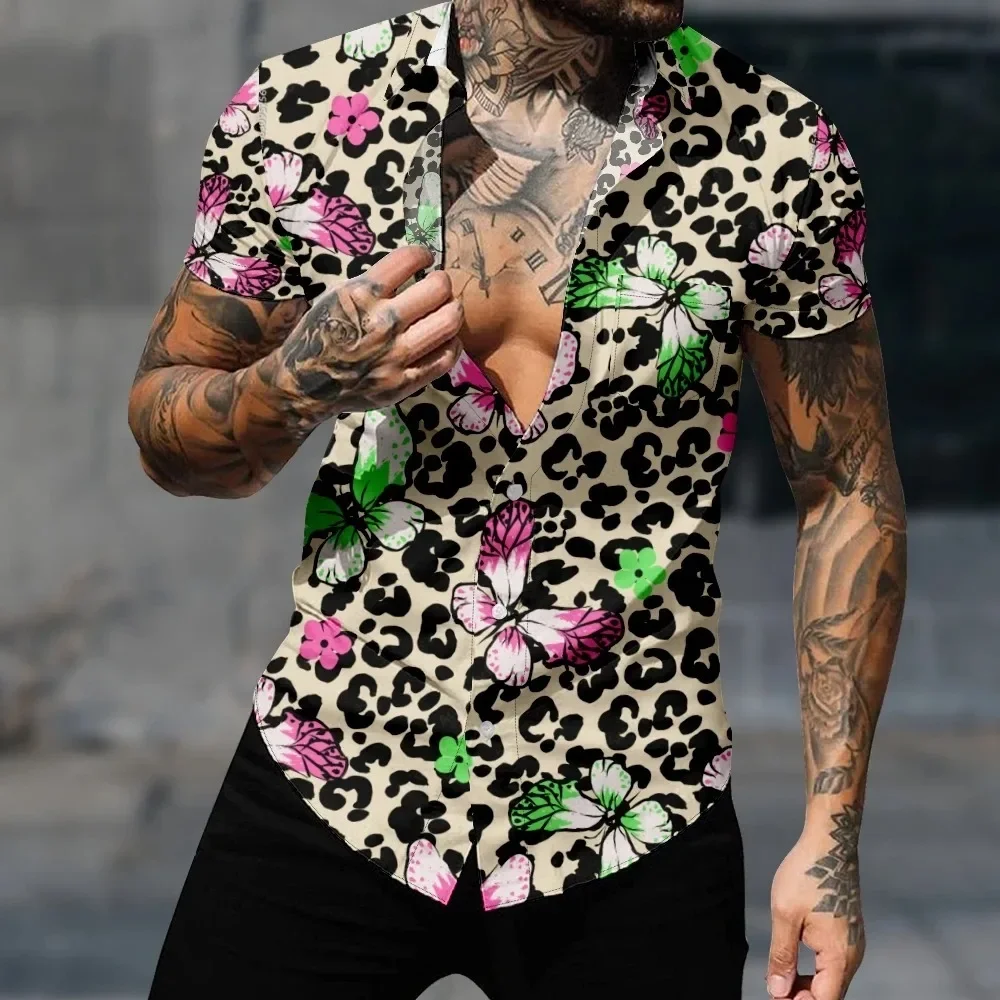 

Casual Hawaiian Shirt Fashion Short Sleeve Shirt for Men Leopard Butterfly Art Vintage Harajuku Y2k Tops Streetwear Cozy Clothes