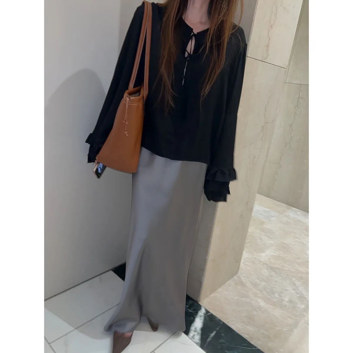 الرجعية لون نقي طويل Sve irt المرأة الجبهة الأزرق بنطلون ربيع الخريف الشتاء Dongda بوابة جديد Sle الكورية Faion