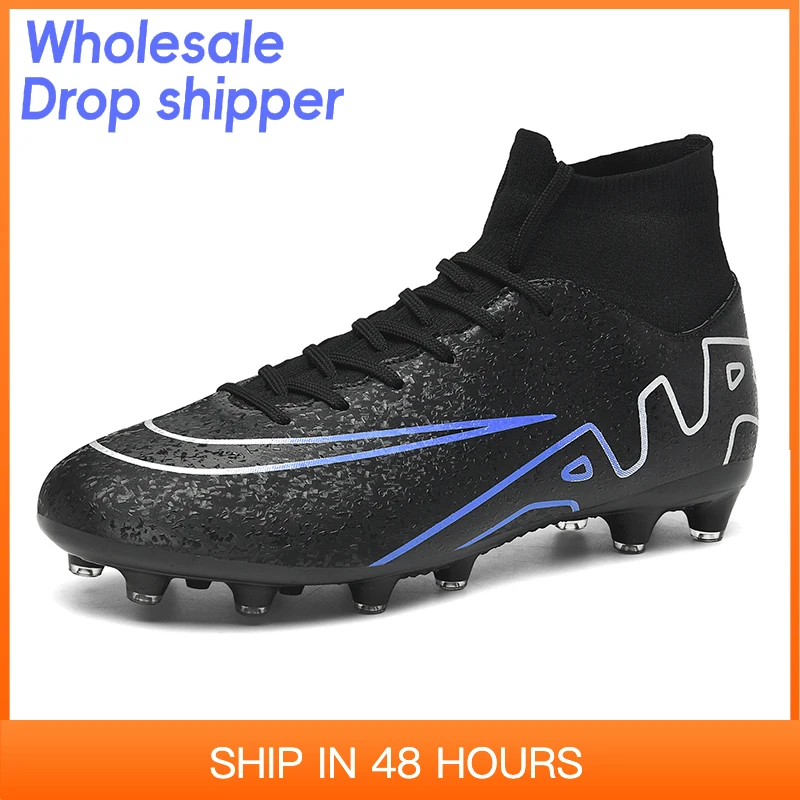 

Professional Men Soccer Cleats High Ankle Football Boots TF/FG Training Outdoor Long Spikes Turf Futsal Non-slip Ultralight