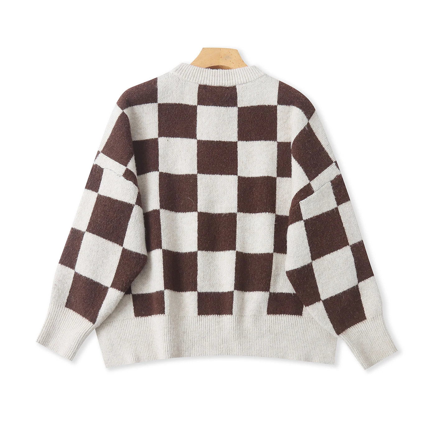Retro Plaid Strickwaren frauen Herbst Winter Thiened runde Ne Lose Abnehmen Sli Vielseitig Lange Sve Polyester Faser