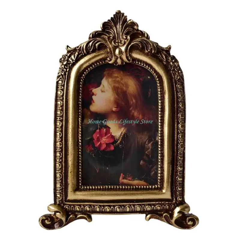 E74E Retro Picture Frame,Mini Antique Ornate Photo Frame for Tabletop Wall Display