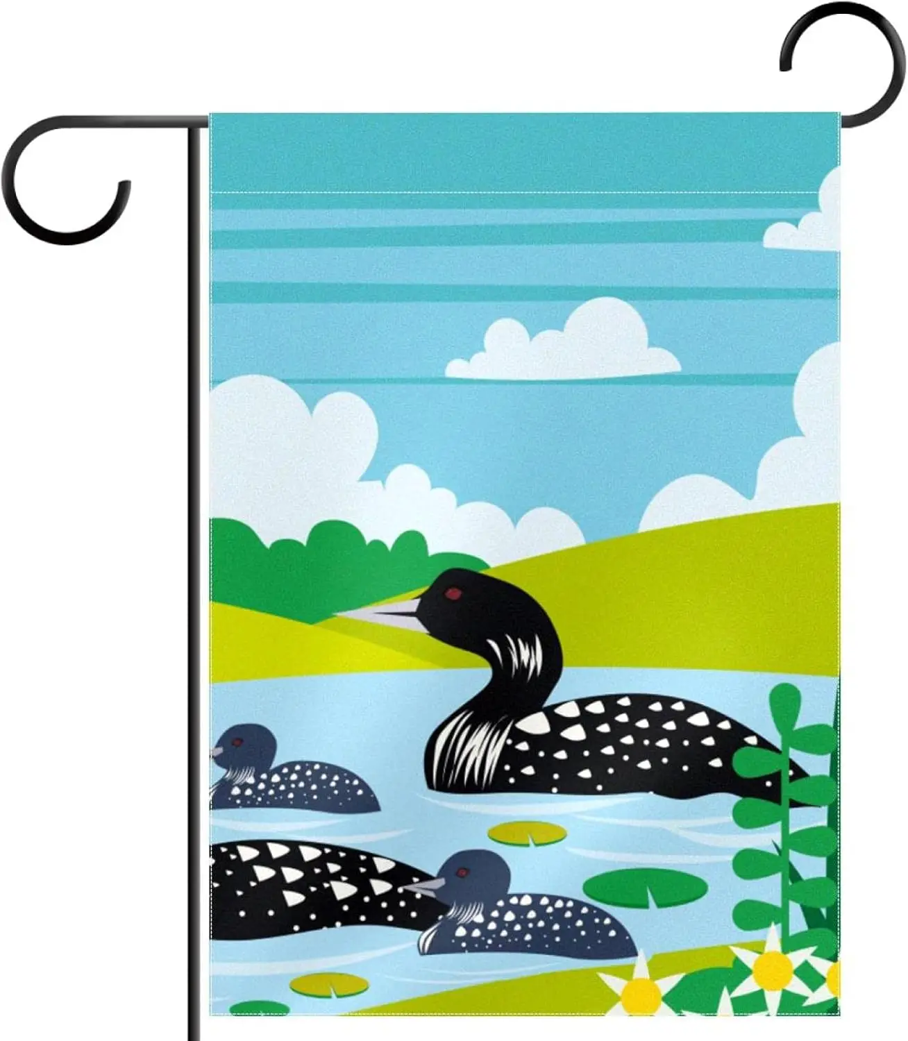 Garden Flag Loon Bird Family in The Lake Double Sided Garden Banner 28x40 inches Polyester Flag for Yard Outdoor Lawn Decorative