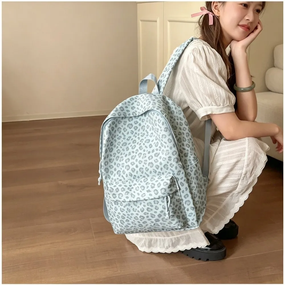 Trendy Leopard Print Women Backpack Nylon Material Lightweight Design School Bag Unique Style Casual Daypack Daily Commute