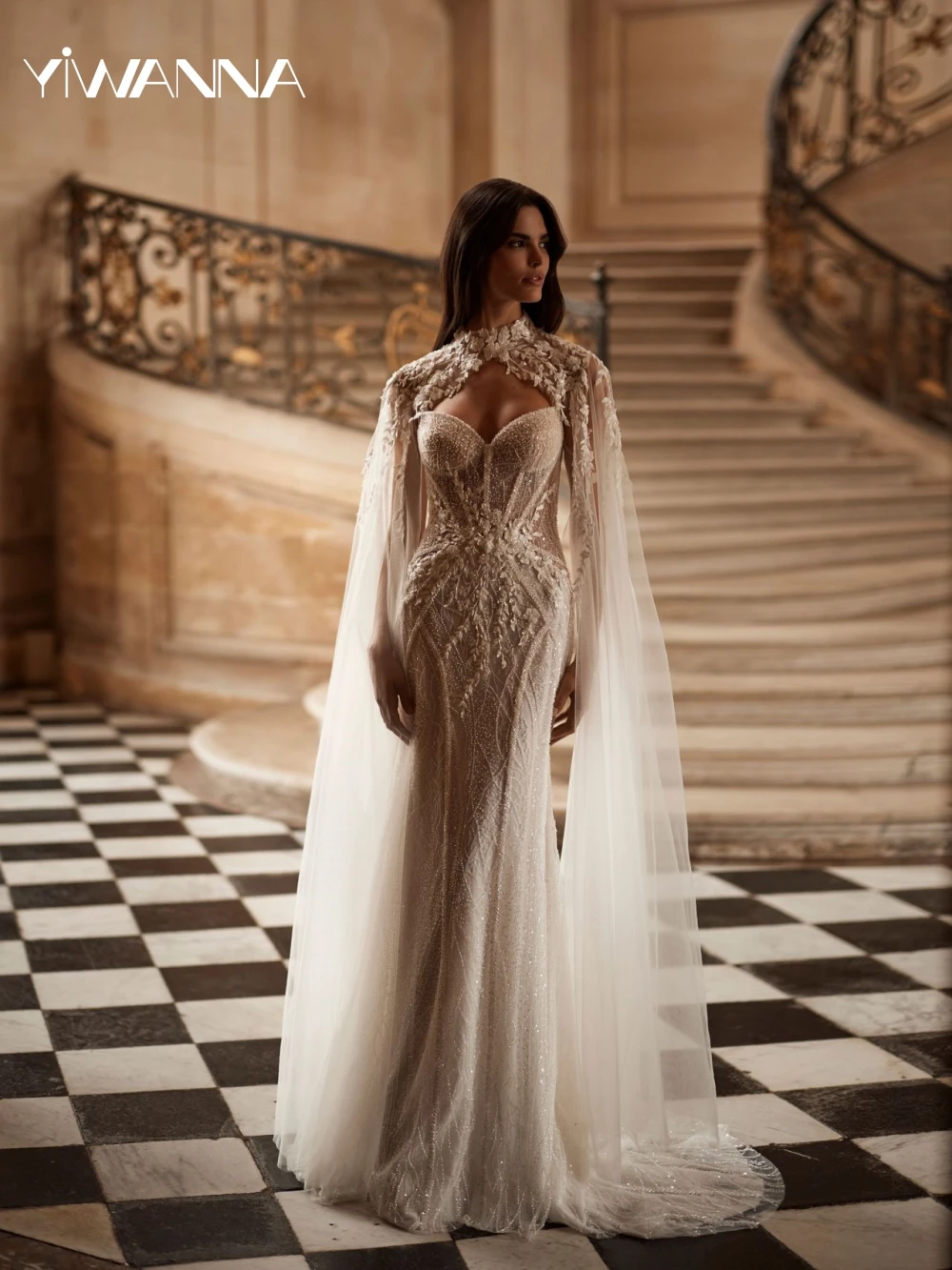 

Sexy Deep V-neck Wedding Dress With Jacket Sequined Beads Bride Robe Exquisite Mermaid Bridal Gown Customized Robe De Mariée