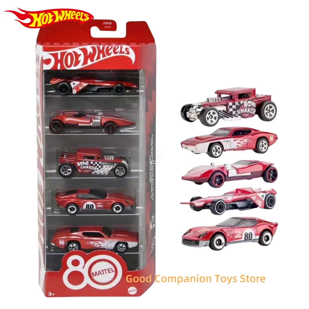 

Подлинные Hot Wheels 2025 Basic Cars, 80-летие, рубиново-красный, 5 шт., масштаб 1:64, литая под давлением модель автомобиля, литые под давлением автомобили, подарки