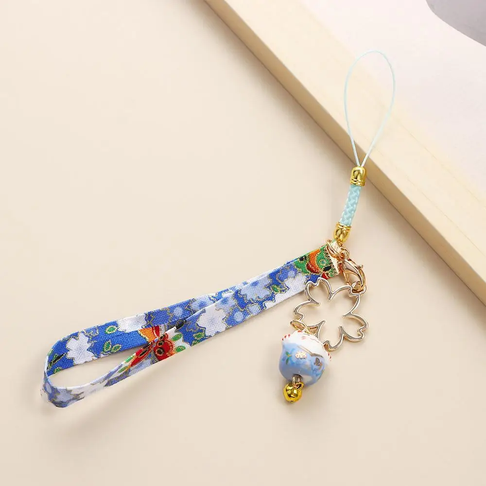 Cute Personality Cherry Blossoms Bag Pendent Alloy Ceramics Cloth Japanese Style Pendant Lucky Cat Car Key Ring Women Key Chain