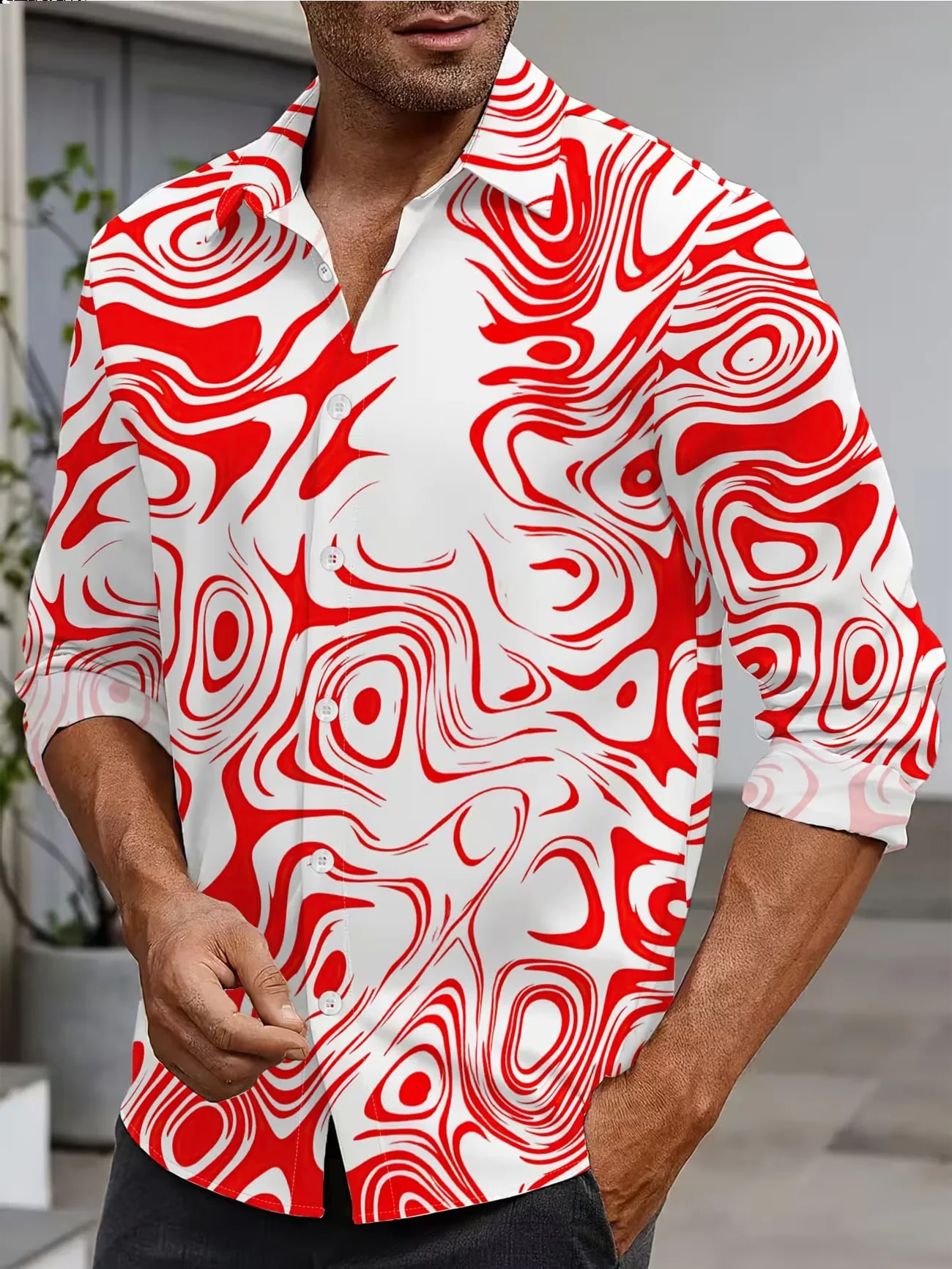 New Light Luxury Red Black Gold Gothic Cross Men's Long Sleeve Shirt With Collar Business Shirt Clothing