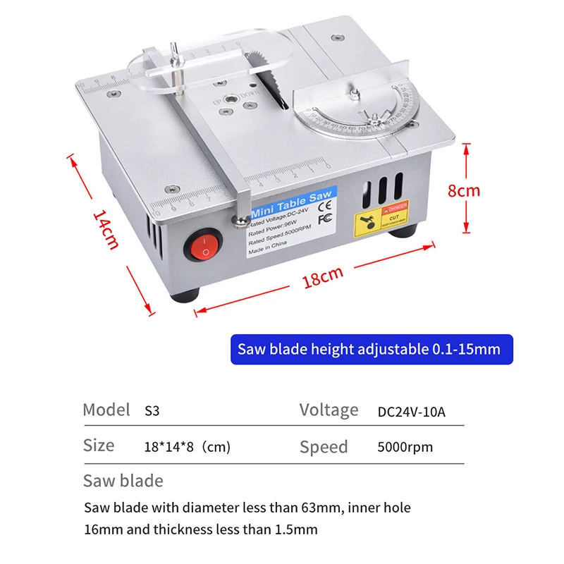 Mini Circular Saw Multifunction Bench Saw Electric Desktop Saws Small Household DIY Mini Table Saw DC12V-24V Liftable Saw