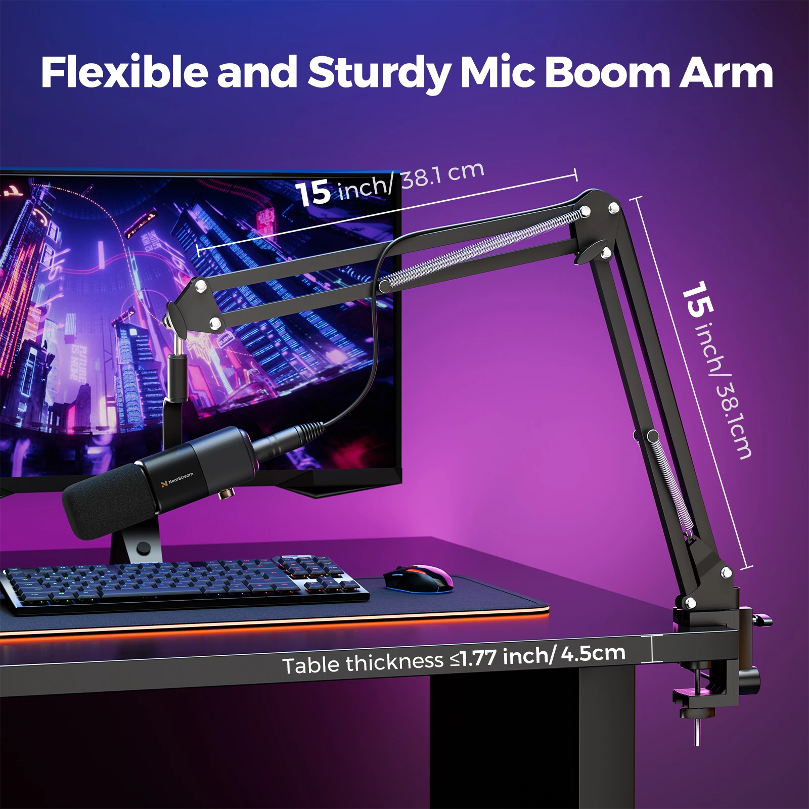 NearStream USB XLR Condenser Mic Boom Arm Plug-and-Play Professional Microphone pc for Streaming Podcast Studio set Recording