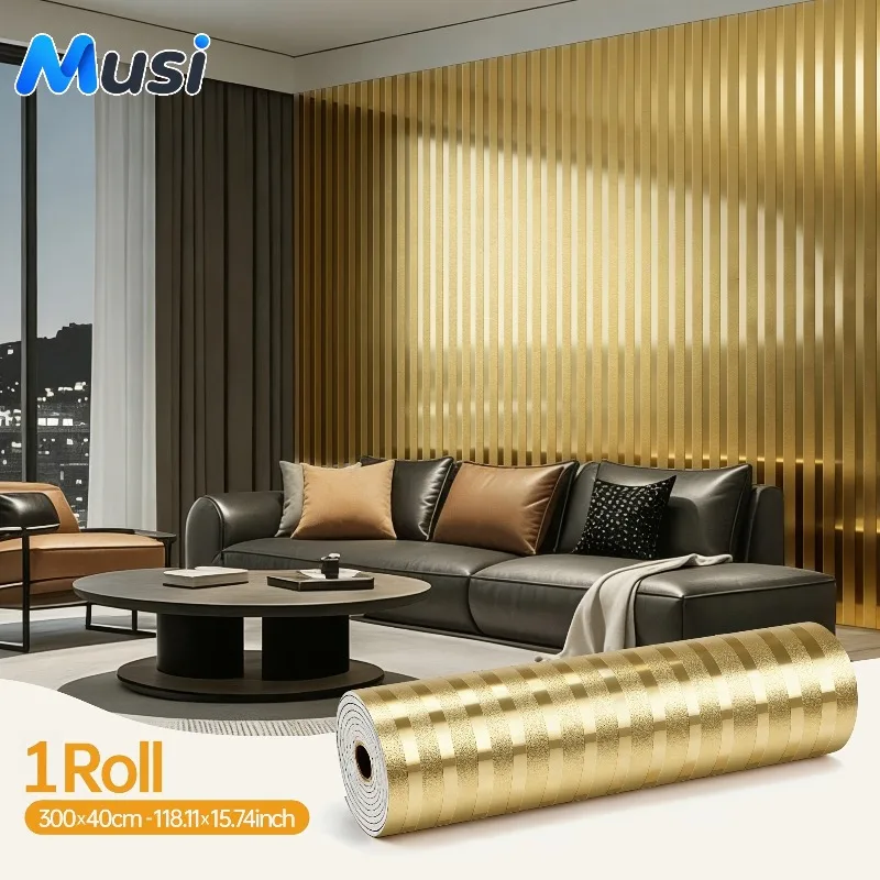 40cmx3M Gold Metallic Water Ripple 3D Peel and Stick Waterproof Wallpaper,2mm Thick Foam Self Adhesive Wall Panel for Home Decor