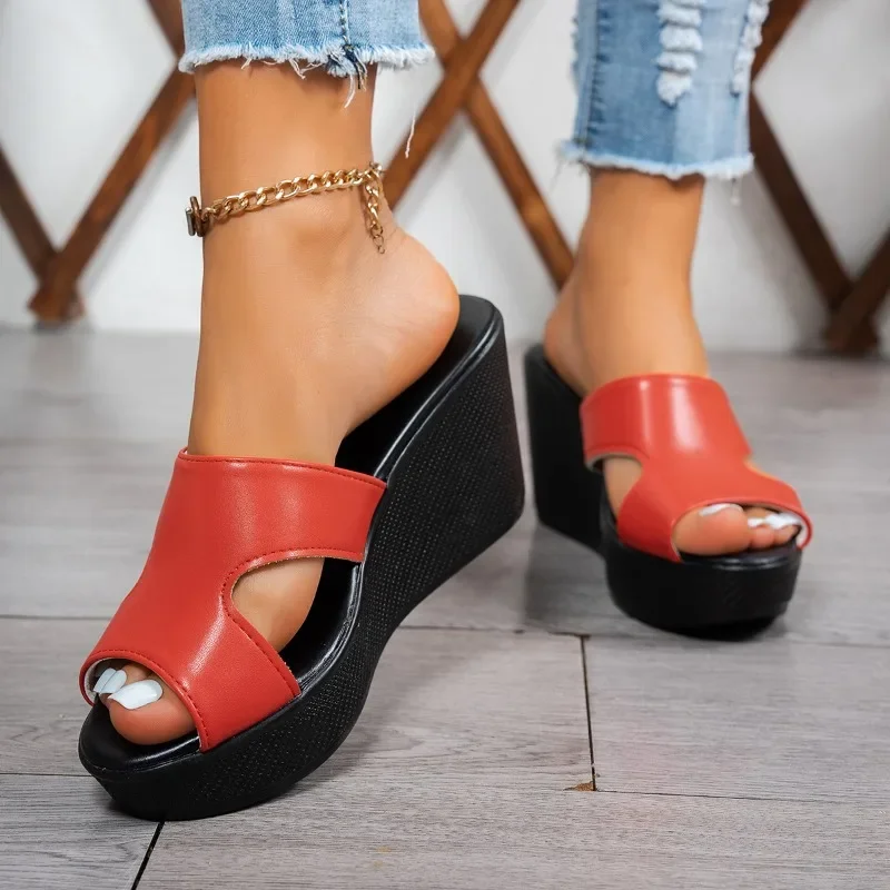女性の靴 2025 ホット販売オープントゥ女性のスリッパ屋外カジュアルプラットフォームスリッパ女性ラウンドトゥ超高ウェッジサンダル