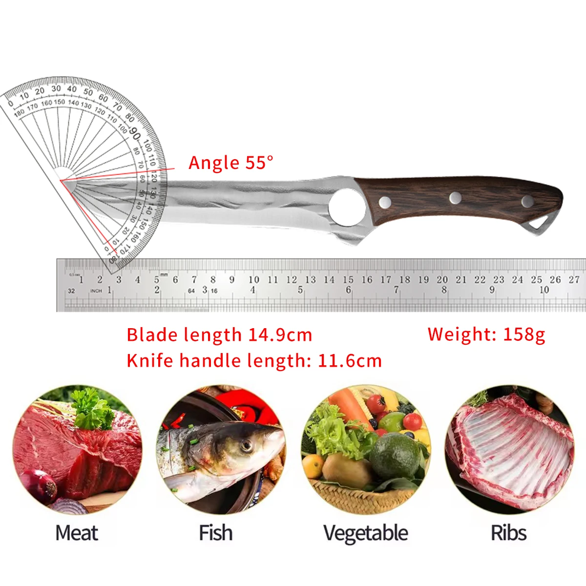 

Hand Forged Boning Knife Professional Grade High-Carbon Steel Wood Handle for Butcher Chef Meat Fish Precision Tool