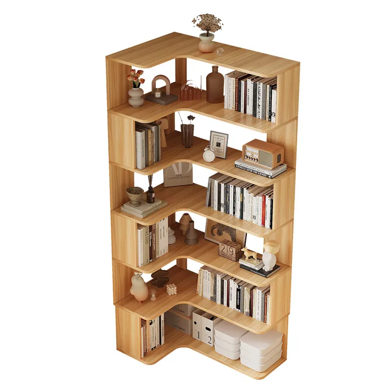 

Solid wood corner bookshelf shelves, floor-to-ceiling student household corner cabinets, multi-layer storage cabinets