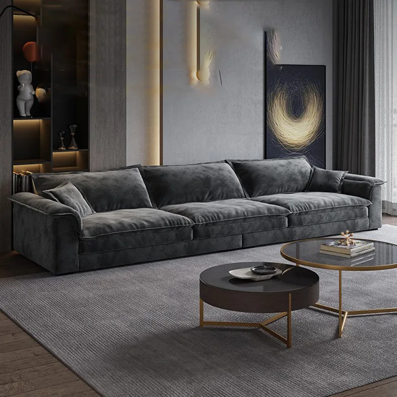 

Frosted cloth sofa Modern simple living room three people four people straight row imperial concubine latex grain down fabric so