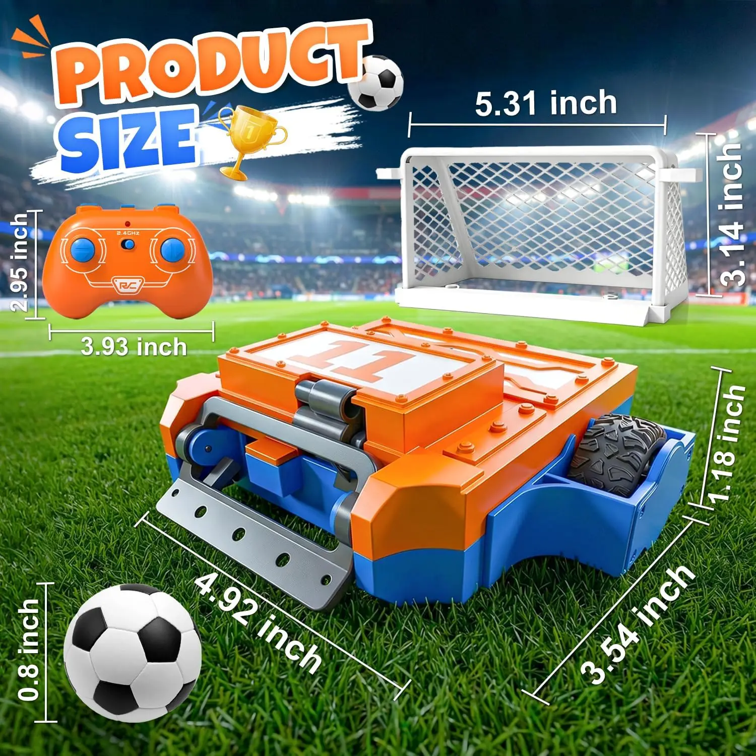 Remote-Controlled Soccer Car Set with Goal and Ball, Fighting Robots, Orange and Blue, Large - Perfect Birthday Twin Gifts for Kids