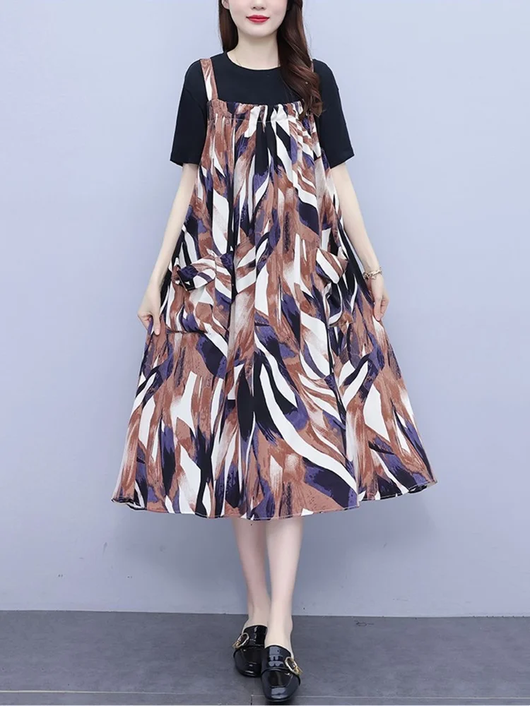 

Casual Loose Maternity Dress Two-Piece Set A-Line Skirt Top Bottom Separate Fashionable Korean Style Slimming T-Shirt Dress