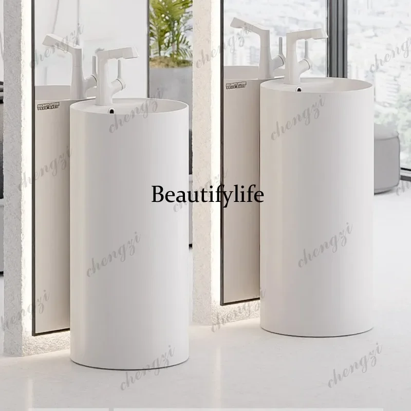 F182  round ceramic column basin hotel high-end floor-to-ceiling balcony washbasin bathroom integrated basin