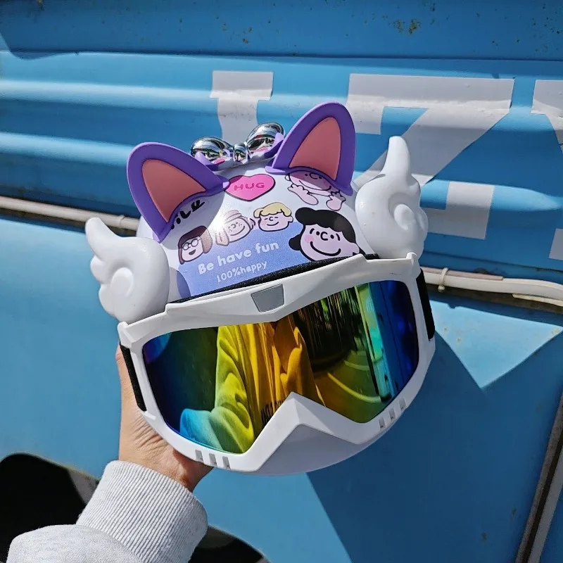 Bonito snoopy óculos meio capacete menina coração criativo verão carro elétrico proteção solar capacete kawaii homem e mulher mesmo presente