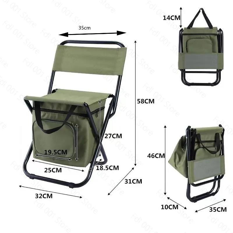 Multifunctional Camping Fishing Thermal Insulation Ice Bag Horse Stool with Backrest Portable Outdoor Folding Storage Chair