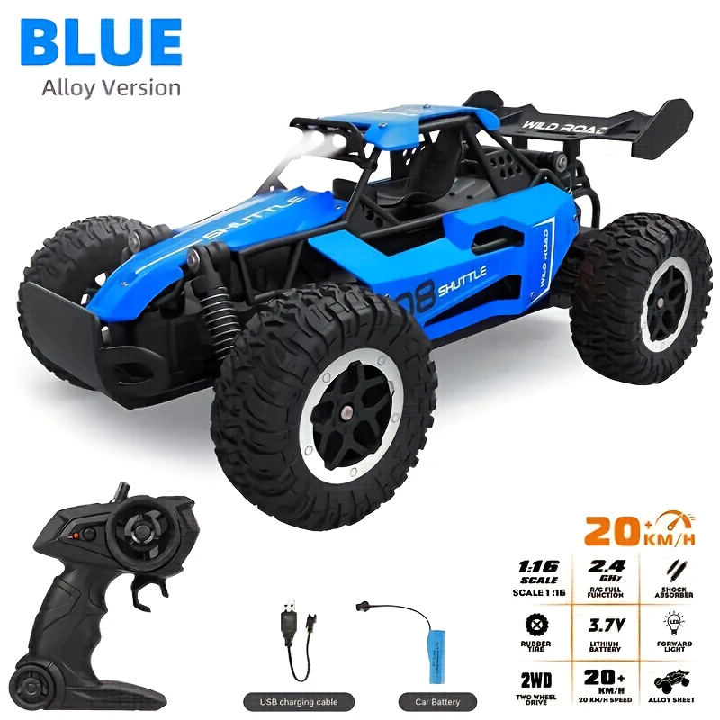 Coche de Control remoto 2WD de alta velocidad, 20 KM/H, escalada todoterreno con luz LED, frecuencia de 2,4G, juguete para regalo para niños y niñas
