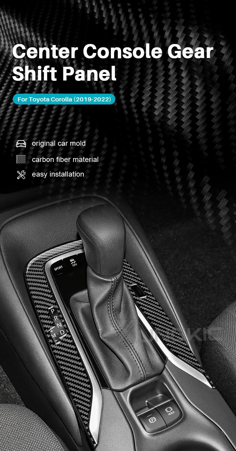 Echter, weicher Carbonfaser-Aufkleber für Toyota Corolla 2019 2020 2021 2022 2023 2024, RHD LHD, Mittelkonsole, Schalthebel-Zubehör – Detail 1