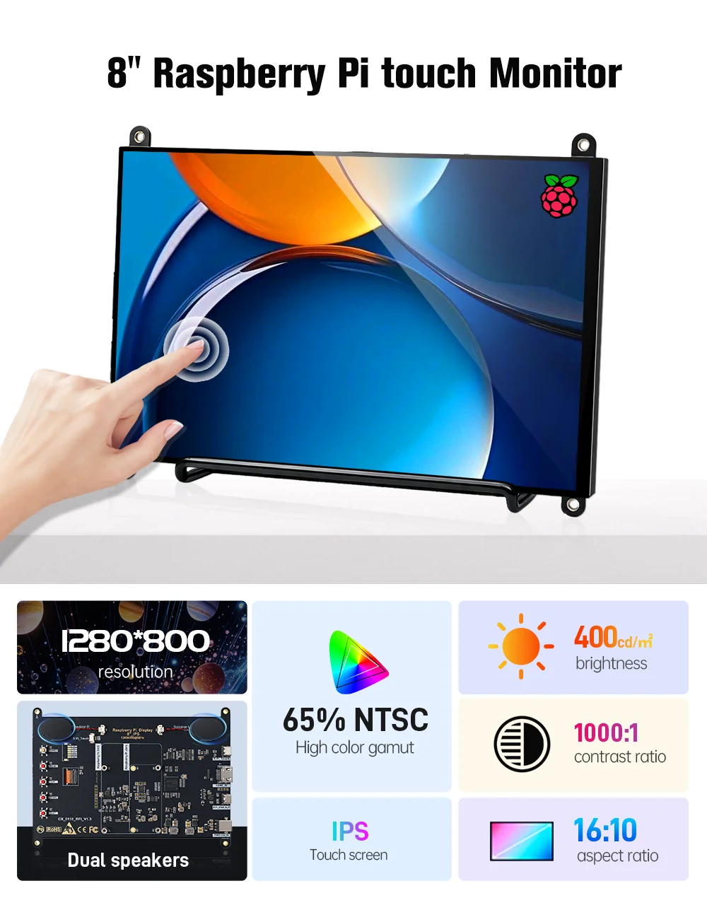 Raspberry Pi 5 7/8 Inch Screen, IPS TFT LCD HDMI Display Touch Screen Monitor 1024*600 1920*1200 HDMI Speaker for DIY Student