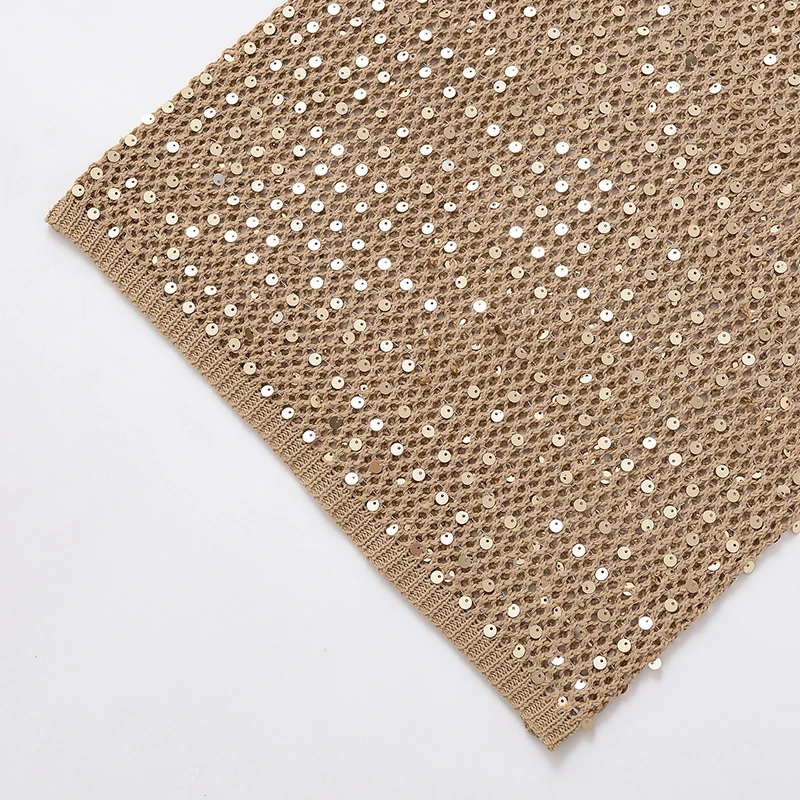 بلوزة نسائية أنيقة مزينة بالترتر بتصميم مفرغ من زاداتا، تصميم أصلي من ألياف البوليستر بقصة مستقيمة قطعة واحدة لصيف 2025