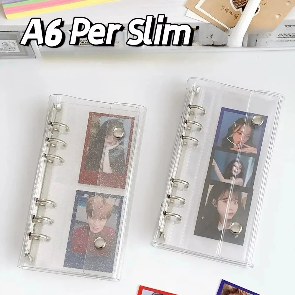 A6 Loose Leaf Cover Half Laser Transparent 6-Hole Narrow PVC Notebook Cover Detachable Design Double Buckle Flip Cover