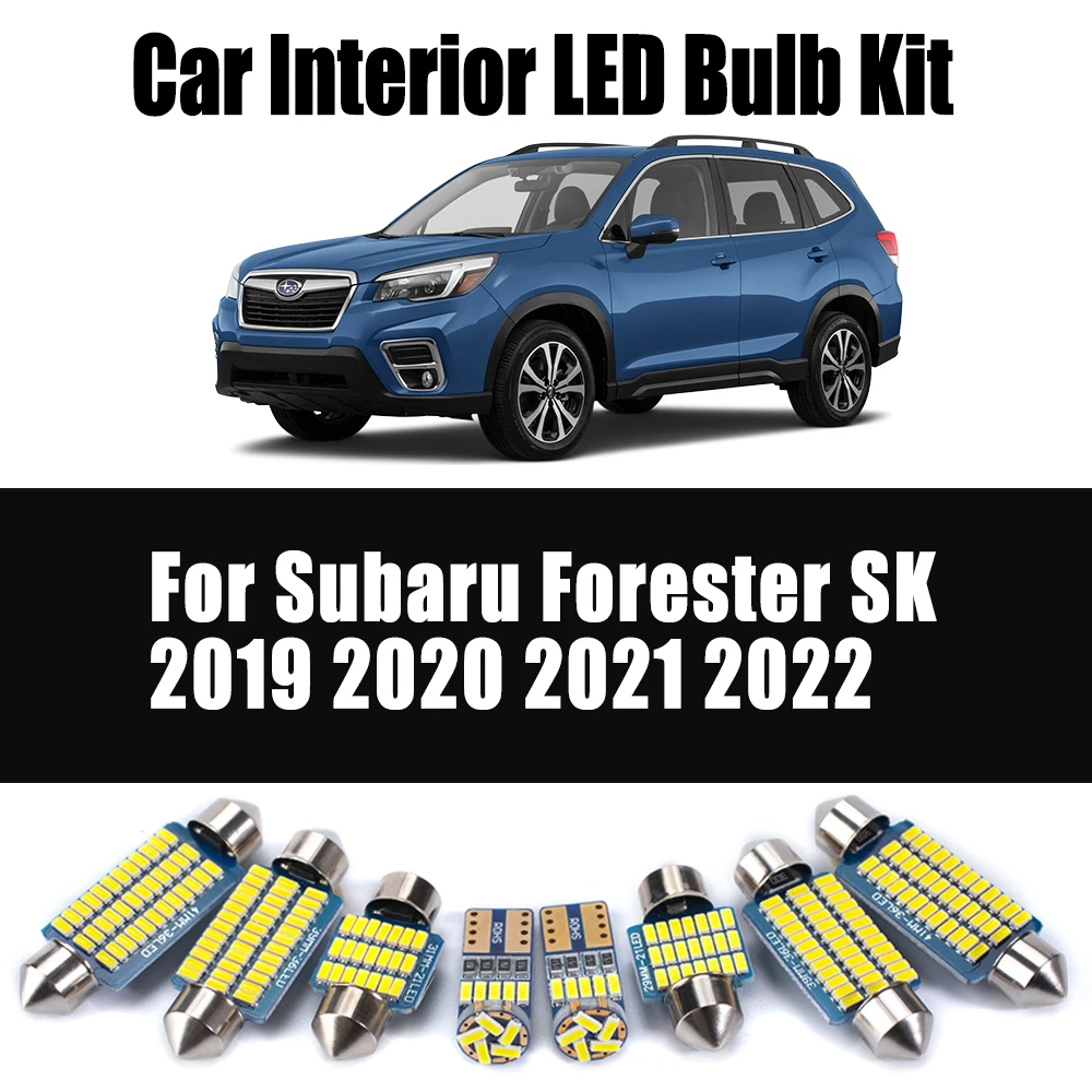 10Pcs LED Interior Reading Vanity Mirror Map Dome Trunk Light Kit Canbus For Subaru Forester SK 2019 2020 2021 2022 Car Bulbs