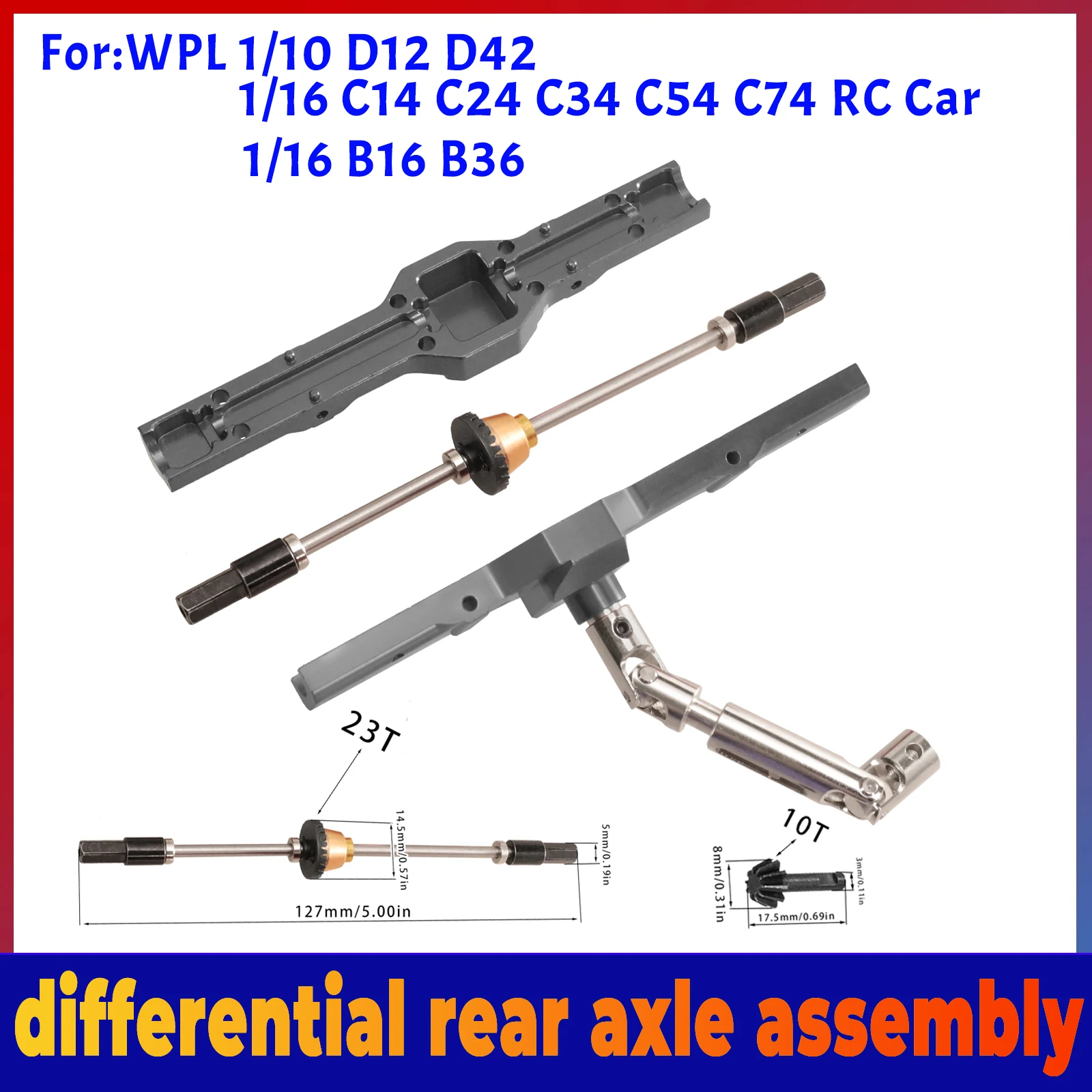 

Metal Differential Rear Axle Assembly for WPL C14 C24 C34 C54 B14 B24 B16 B36 D12 D42 1/16 RC Car Upgrade Parts
