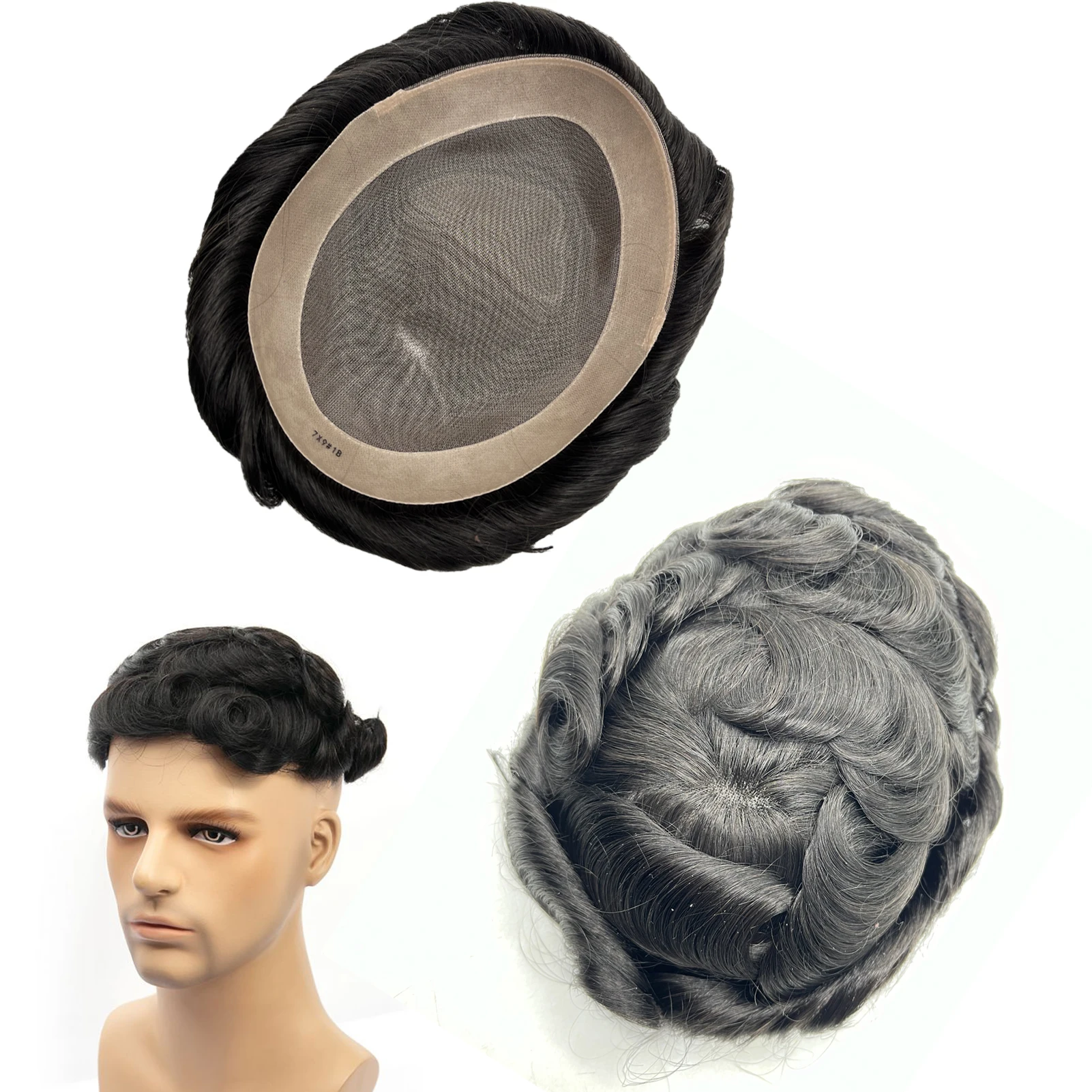 Toupet de cheveux Mono fins pour hommes, prothèse capillaire pour hommes, perruques pour hommes, système de remplacement, cheveux noirs naturels, 100% unités de cheveux humains