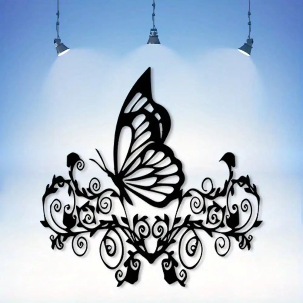 CIFbuy Vintage Iron Wall Art Rust Resistant Floral Butterfly Swirl Motif Metal Craft Decor for Office Patio Ornate Gift