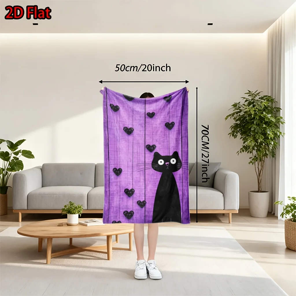 Ultra Soft Purple Cat Lover Throw Blanket for Sofa Bed Decorative Knit Plush Cozy Heart Pattern Aesthetic Living Room Home Decor
