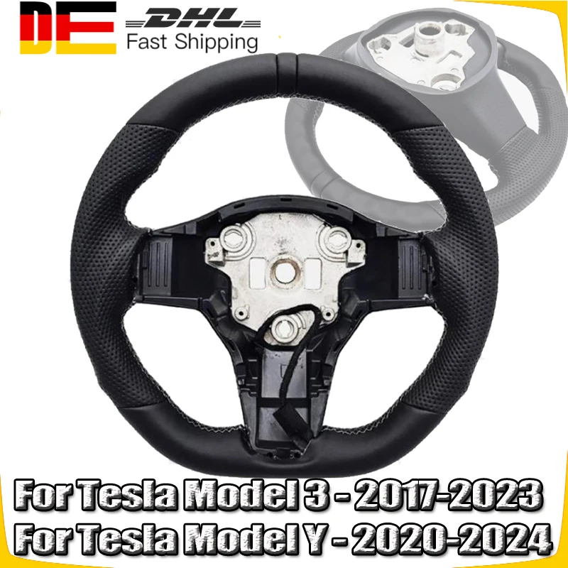 Heated Steering Wheel Perforated Leather Steering Wheel with Heating Function  For Tesla Model 3 2017-2023 Model Y 2020-2024