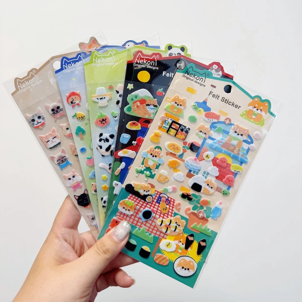 Cute Animal Cartoon Felt Stickers Panda Dog Cat Dinosaur Pattern 3D Fabric Scrapbooking Deco Stationery Supplies for Daily Life