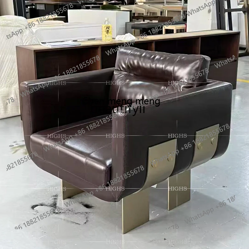 Итальянский легкий роскошный стул для отдыха, высококачественный кожаный диван из нержавеющей стали, кресло для виллы, роскошный дизайнерский стул для гостиной, один стул H