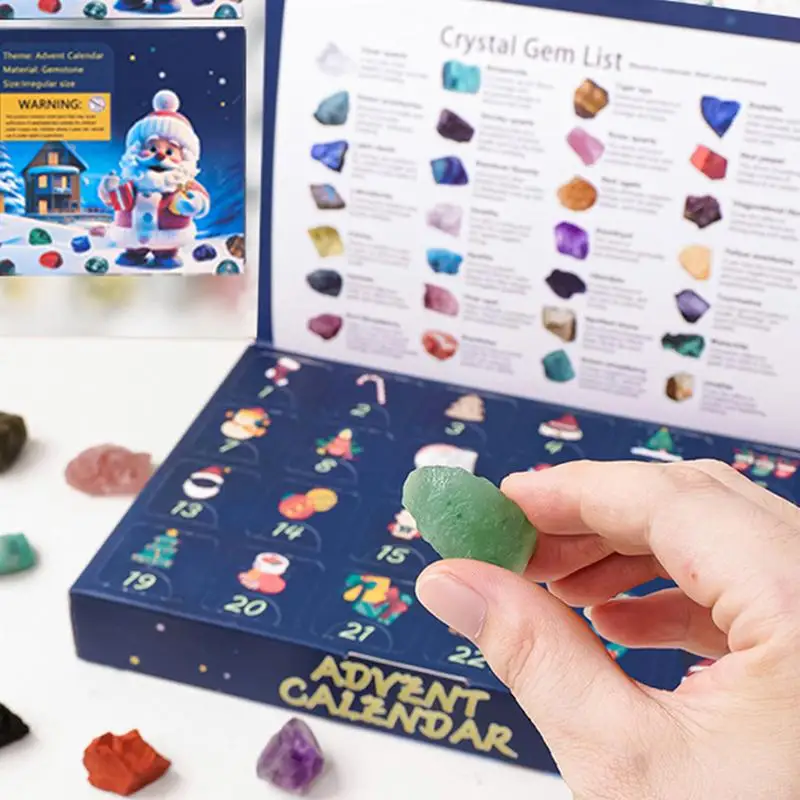 Christmas Advent Calendar Ore Rocks Mineral Fossils Gemstone Blind Box 24 Days Countdown Gifts For kids & Geology Enthusiasts