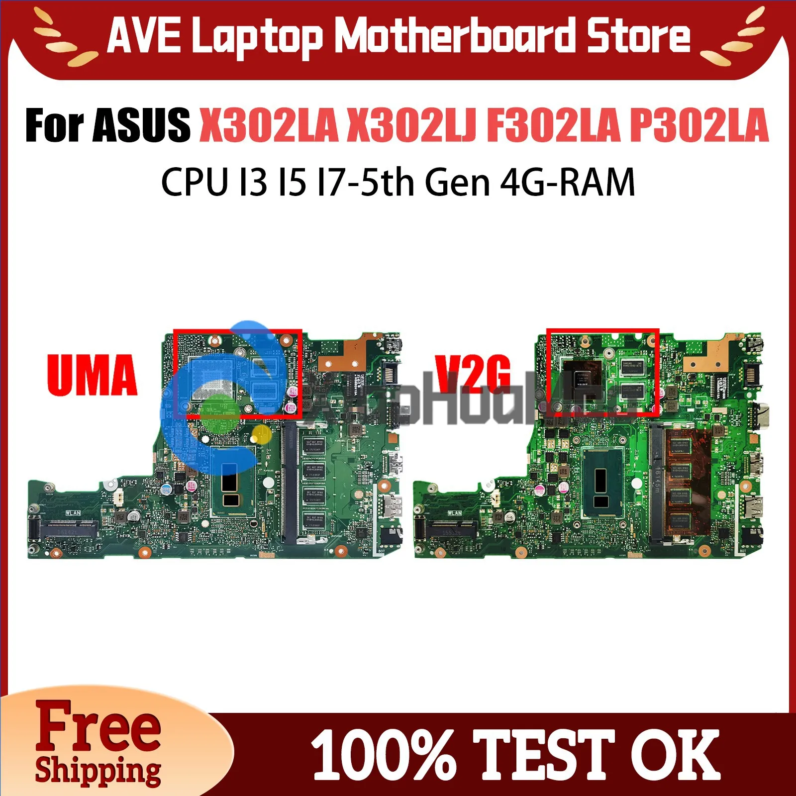 

UX302L Mainboard For ASUS UX302LA UX302LG UX302LNB UX302 Laptop Motherboard CPU i3 i5 i7 4th Gen 2GB/4GB RAM V2G