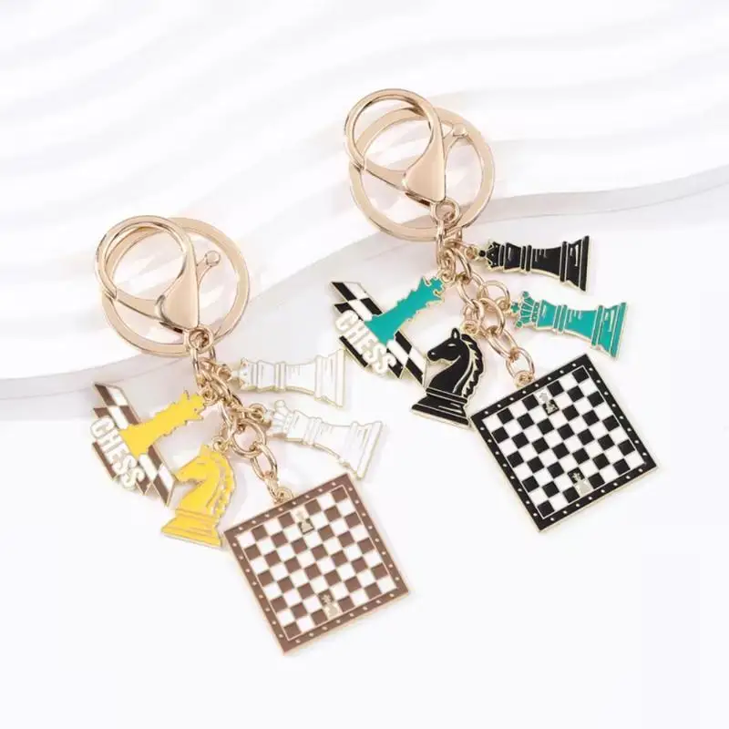 Chessboard Chess Piece Keychain Eco-Friendly Enamel Alloy Exquisite Pendant Car Key Bag Ornament Unique Gift for Chess Players