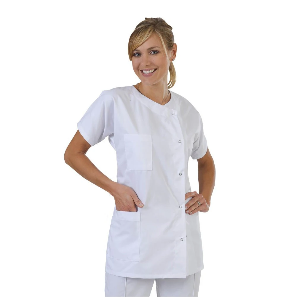Costume d'infirmière de médecin à manches courtes blanc, uniforme médical respirant et anti-poussière, chemise robuste pour médecins, infirmières, travail d'infirmière