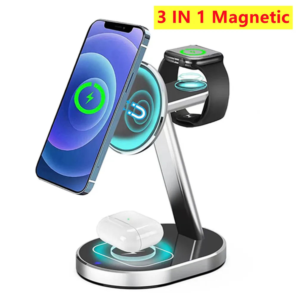 Magnetic Wireless Fast Charging Dock Station 3 in 1 Wireless Charger For iPhone 14 13 Pro Max Apple Watch SE 8 7 For Airpods Pro