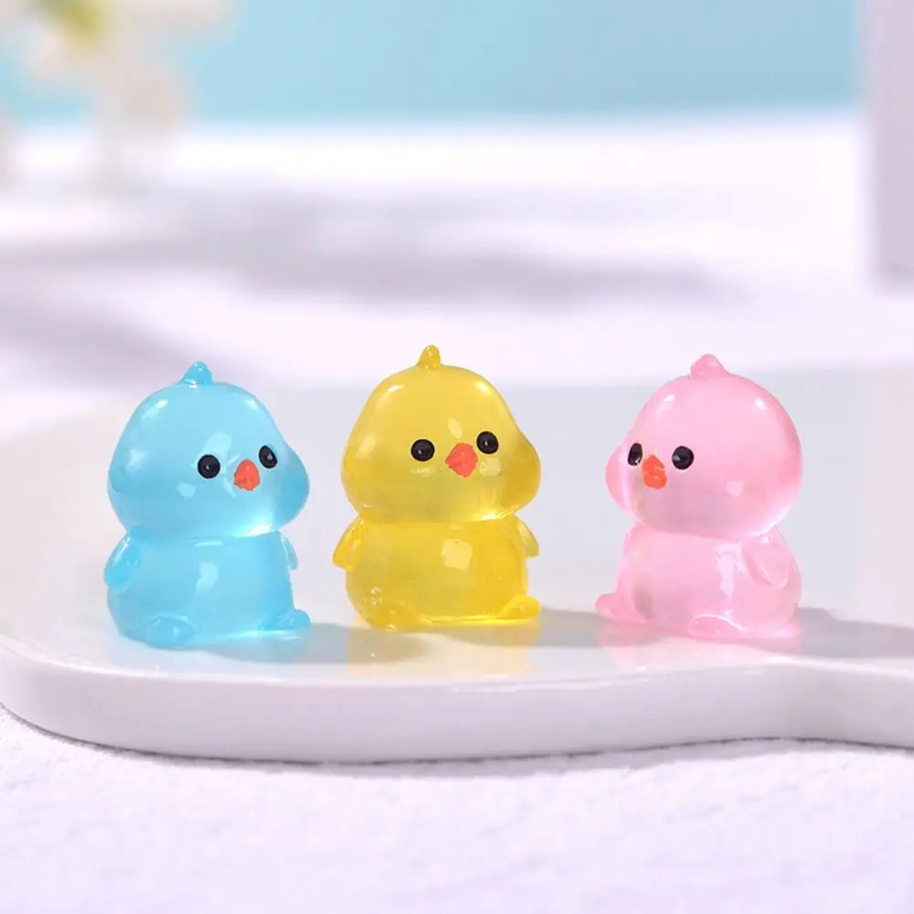 Cartoon Luminous Chick Figurines Resin Crafts Cute Chick Figurines Miniatures DIY Glow in Dark Mini Chick Statue