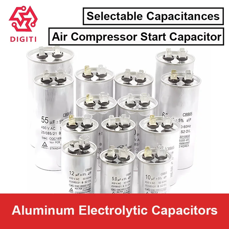 CBB65/CBB65A/CBB65A-1 Пусковой конденсатор воздушного компрессора переменного тока 450 В 8 мкФ/10 мкФ/12 мкФ/15 мкФ/20 мкФ/25 мкФ/30 мкФ/35 мкФ/40 мкФ/45 мкФ/50 мкФ/55 мкФ/60 мкФ/70 мкФ