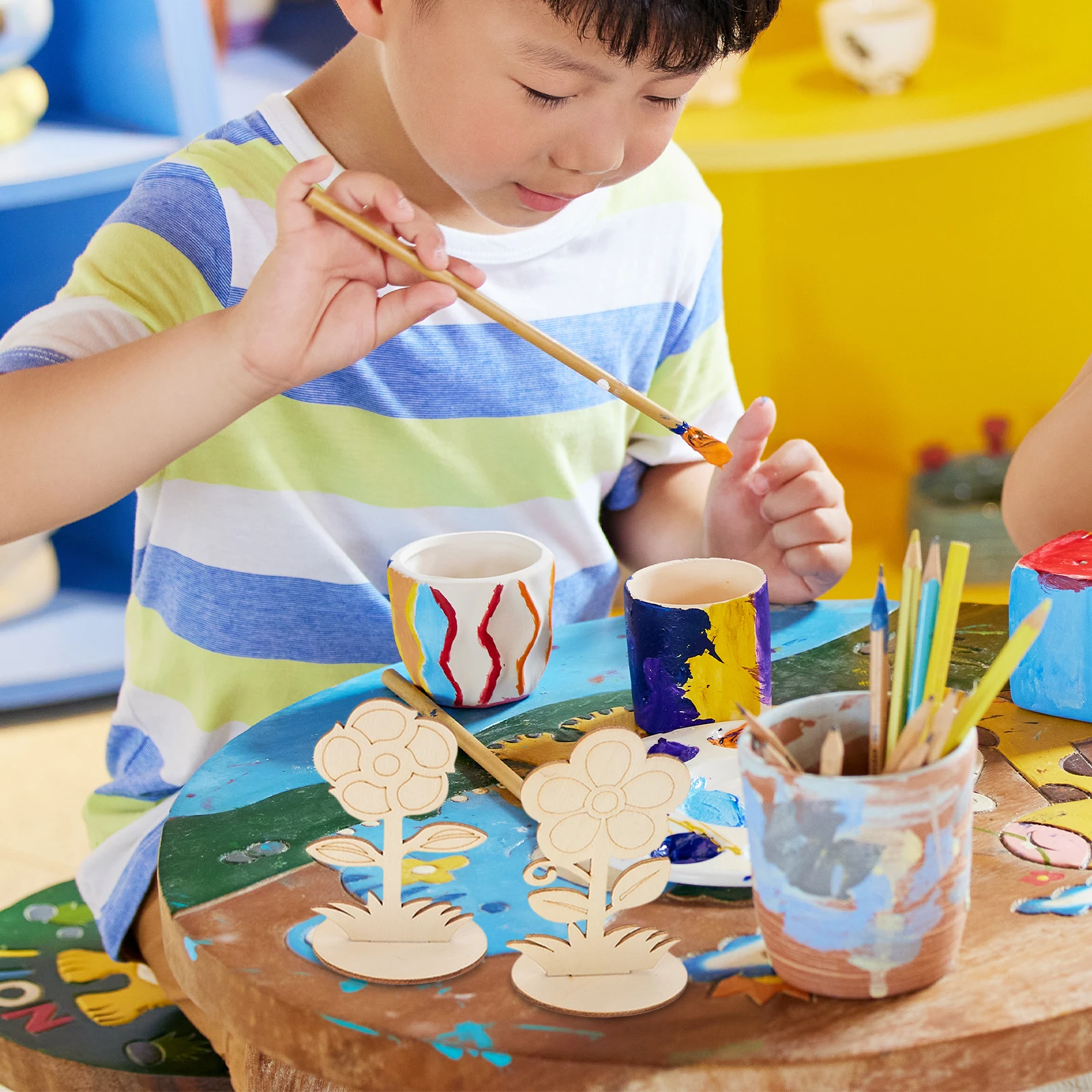 

12pcs Diy Wooden Flower Decor Unfinished Blank Cutouts For Crafts Painting Home Office Party Decoration Unpainted Wood Flower