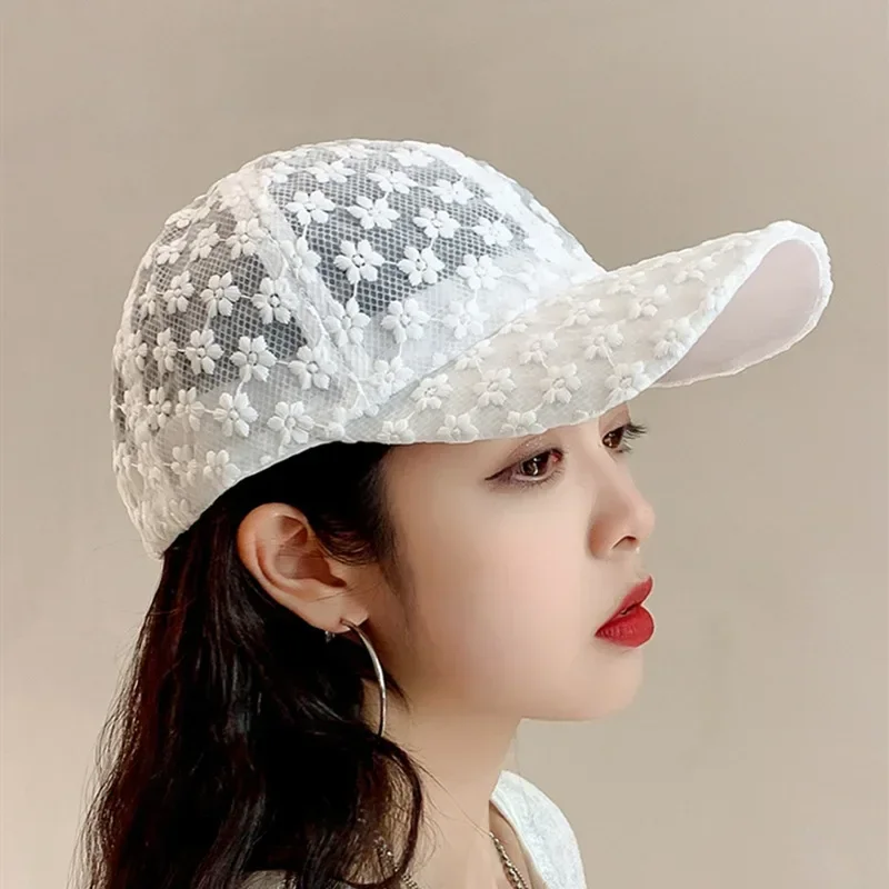 Summer Lace Hat Cotton Thin Baseball Cap for Women Breathable Mesh Girls Snapback Hip Hop Fashion Female Caps Adjustable