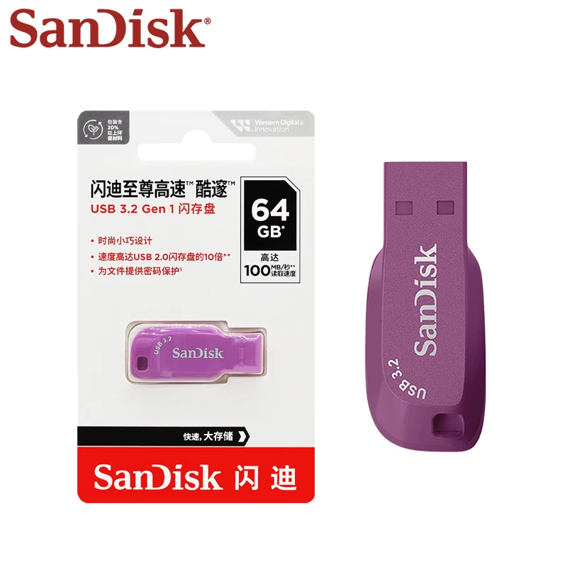 SanDisk-Pen Drive CZ410 USB 3,2, unidad de memoria Flash de alta velocidad, lectura de 100 MB/s, 32GB, 64GB, 128GB, 256GB, para escritorio